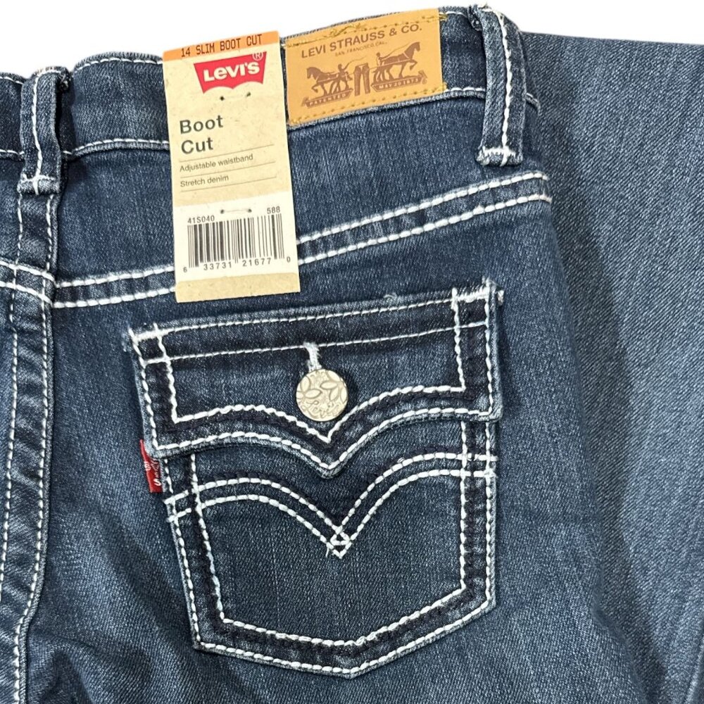 NEW Levis Bootcut Jeans Girls 14 Slim Dark Wash Denim Kids Stretch Summer Style - Picture 4 of 12